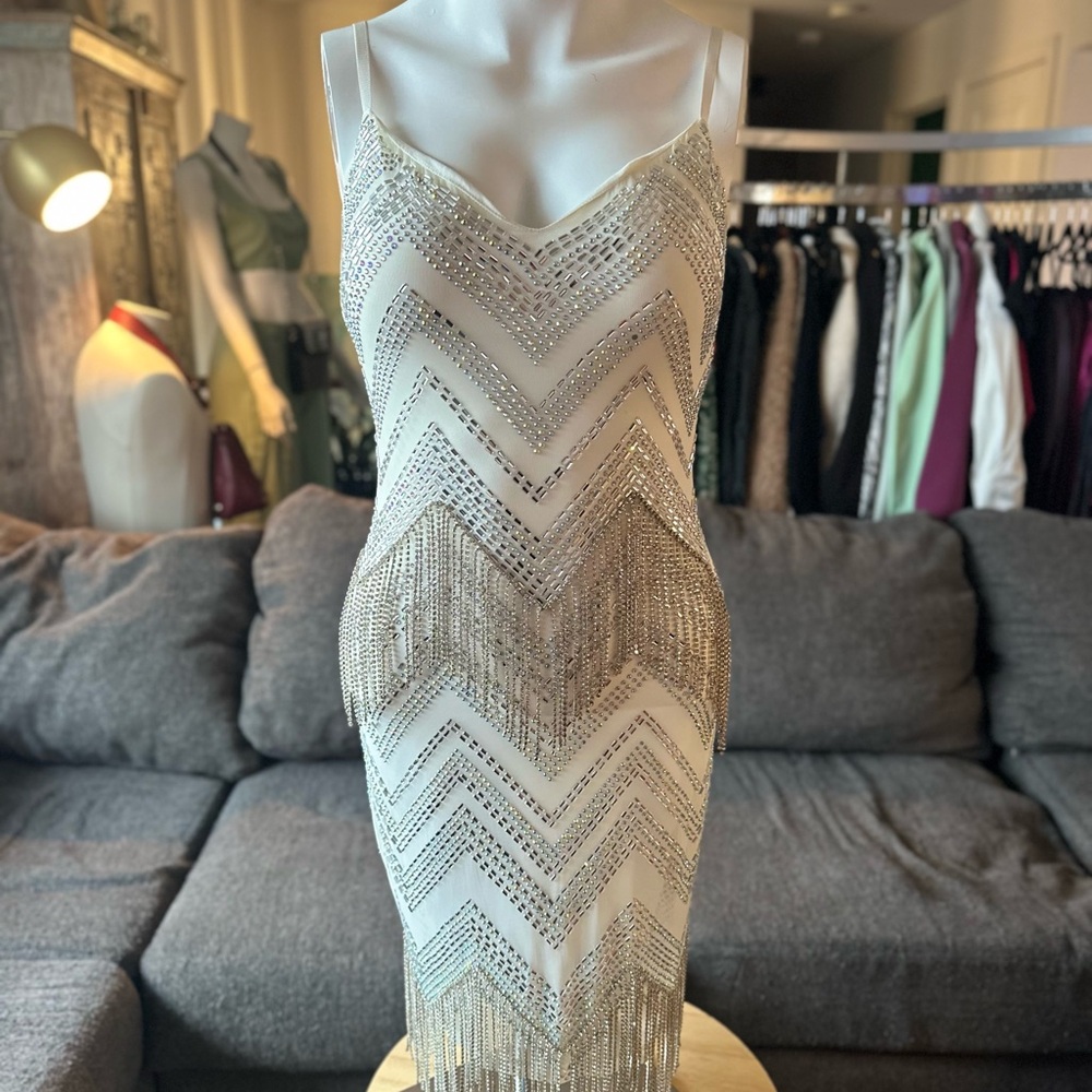 Banjul Silver and Cream Chevron Mini Dress